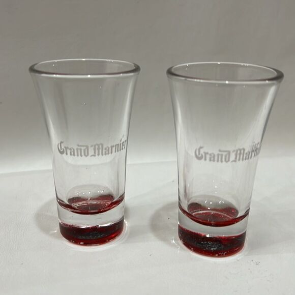 Grand Marnier Shot Glass Red White Etched 2 Oz  3 1/2 In Tall 2 Round One Glass - Picture 2 of 6